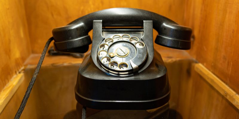 A vintage landline telephone.