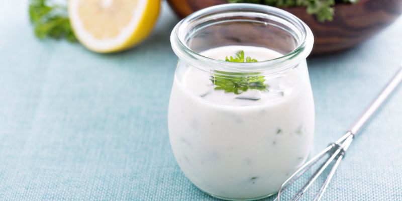 A jar of creamy ranch dressings.