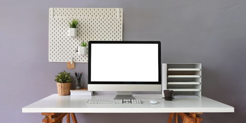 Office Desk With Laptop and file Organizer