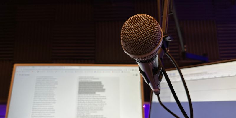 A microphone and a script