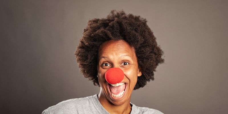 Woman with a red nose