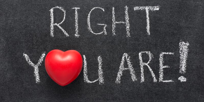 Black board with "Right You Are" written on it