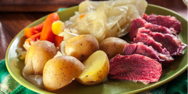 Corned beef and cabbage with potatoes and carrots