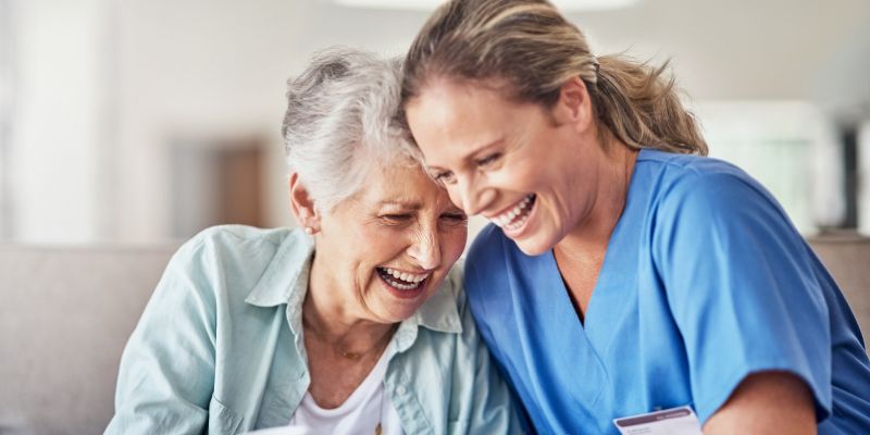 A caregive with their patient.