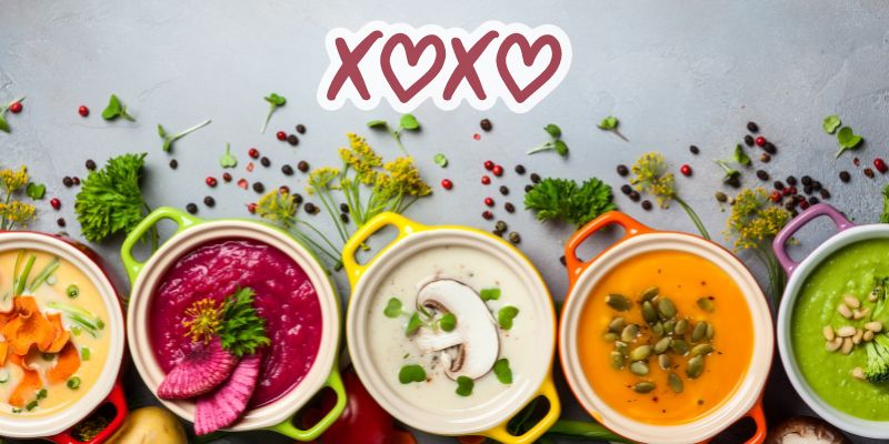 Variety of bowls of soup
