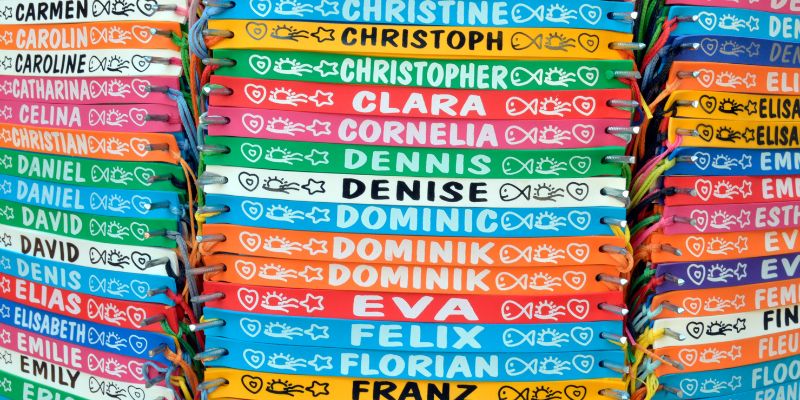display of various names