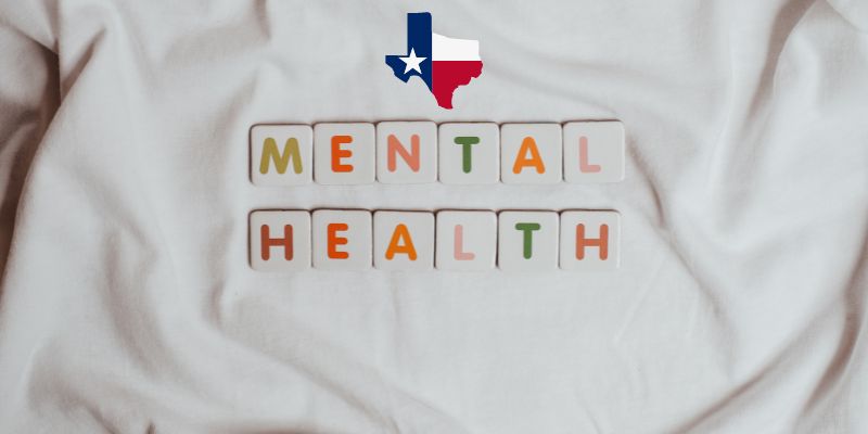 Mental health and texas shaped flag of texas