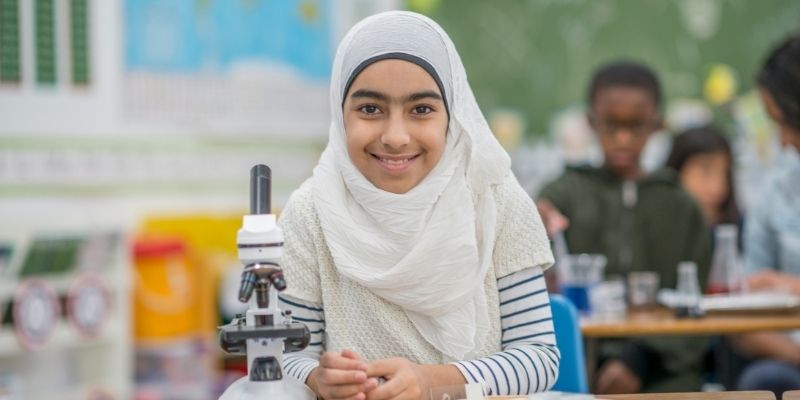 A female student in a science class