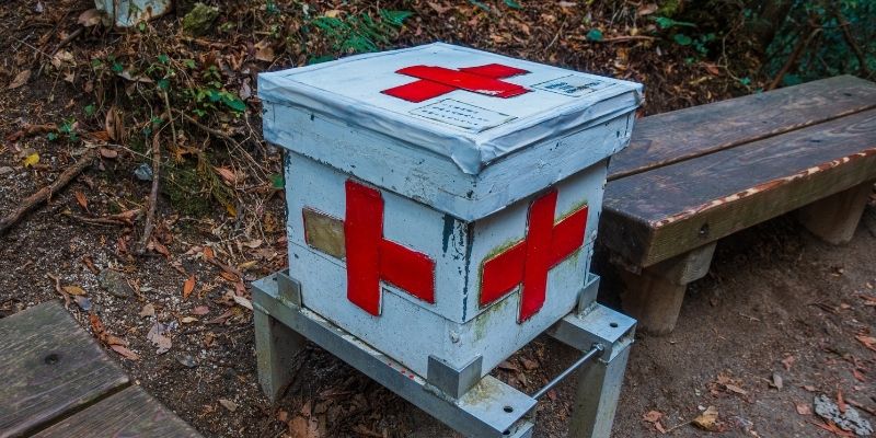 Box with American Red Cross symbol on it