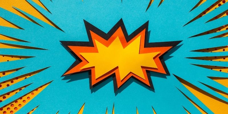 A cartoon image with the BOOM symbol