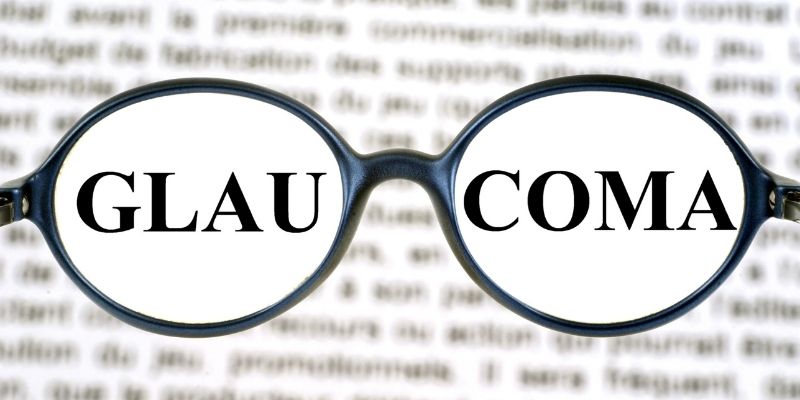 Eyeglasses with glaucoma written in it.